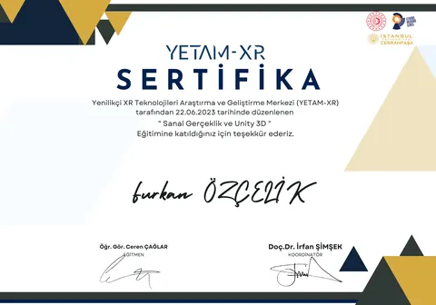 YETAM-XR Sanal Gerçeklik ve Unity 3D eğitimi sertifikası